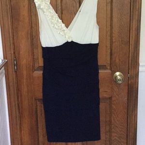 Cream and navy dress